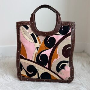Authentic rare Emilio pucci corduroy top handle abstract tote bag